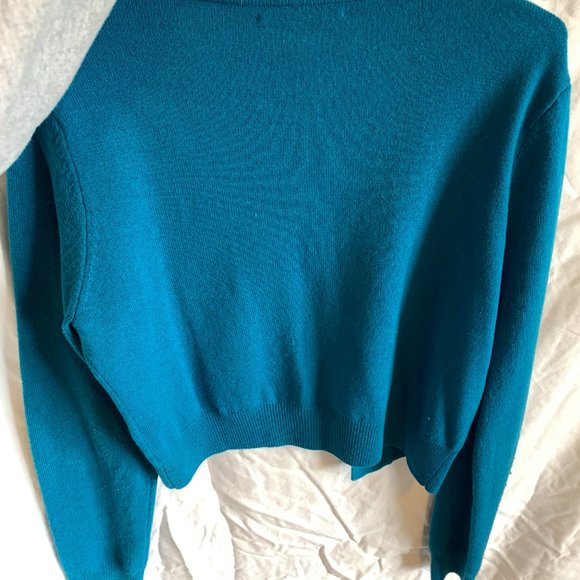 Turquoise lamb's wool Sweater, 3/4 sleeves, short mid tummy, size M - Picture 4 of 4
